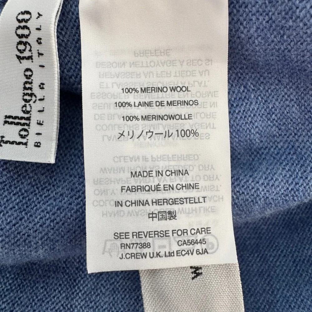 J.Crew Italian Merino Wool V-Neck Sweater Large Blue Slim Fit Tollegno 1900 Soft